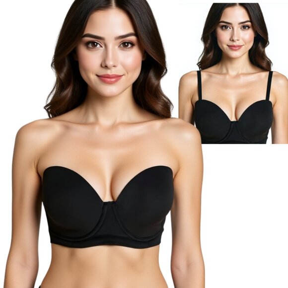 DELIMIRA Strapless Bra 38D Black Lightly Lined Underwire Multiway W593 NWT - Picture 1 of 12